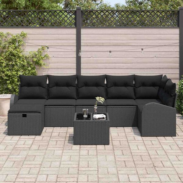 vidaXL Ensemble de canap&eacute; de jardin avec coussin 8 pcs Noir Poly rotin