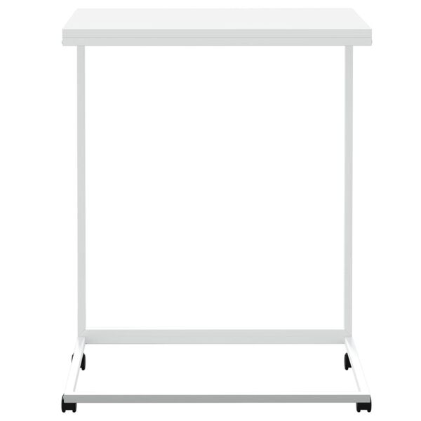 vidaXL Table d'appoint avec roues Blanc 55x35x70 cm Bois d'ing&eacute;nierie