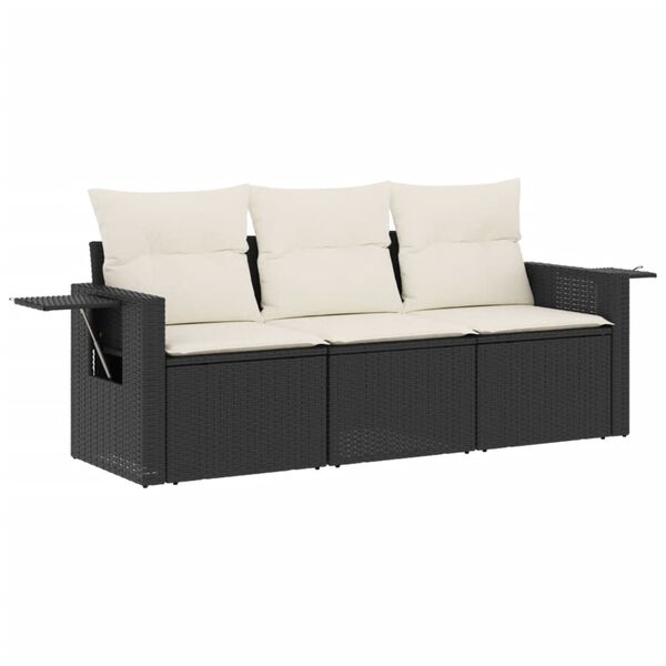 vidaXL Salon de jardin 3 pcs avec coussins noir r&eacute;sine tress&eacute;e