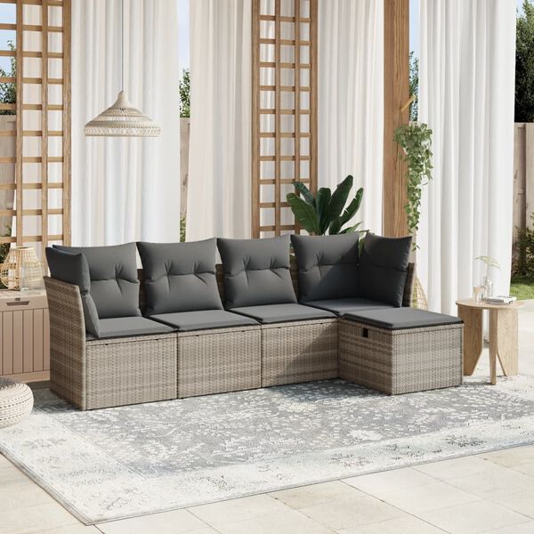 vidaXL Salon de jardin 5 pcs avec coussins gris clair r&eacute;sine tress&eacute;e