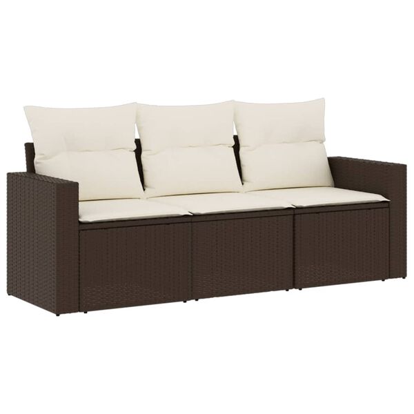 vidaXL Salon de jardin avec coussins 3 pcs marron r&eacute;sine tress&eacute;e