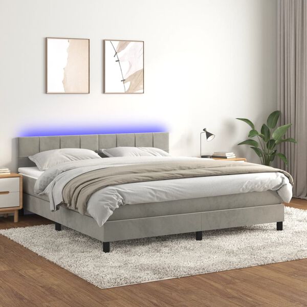 vidaXL Sommier &agrave; lattes de lit avec matelas LED Gris clair 160x200 cm
