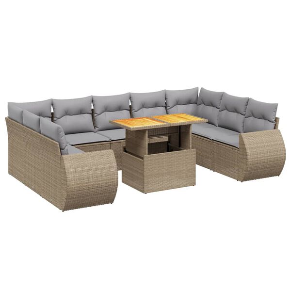 vidaXL Salon de jardin avec coussins 10 pcs beige r&eacute;sine tress&eacute;e