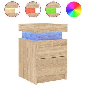 vidaXL Table de chevet avec lumi&egrave;res LED ch&ecirc;ne sonoma 35x39x55 cm