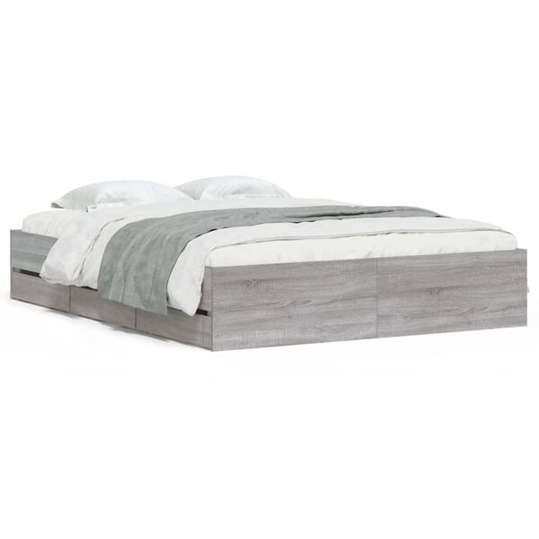 vidaXL Cadre de lit avec tiroirs sans matelas sonoma gris 140x190 cm