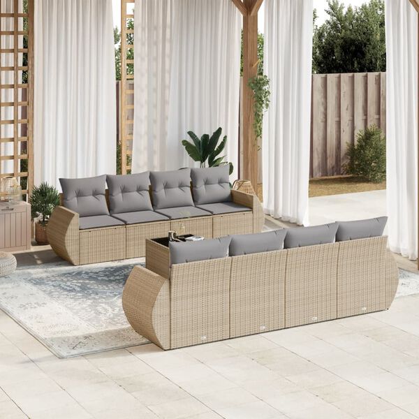 vidaXL Salon de jardin avec coussins 9 pcs beige r&eacute;sine tress&eacute;e