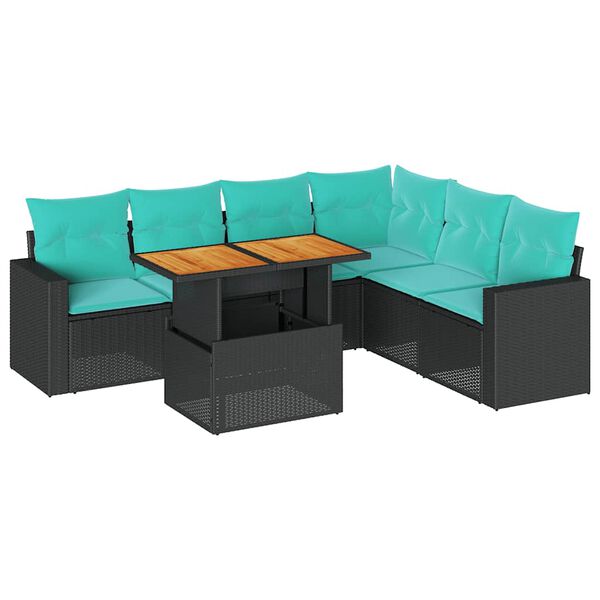 vidaXL Salon de jardin 7 pcs avec coussins noir r&eacute;sine tress&eacute;e