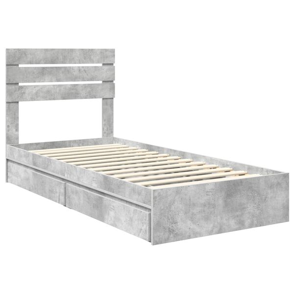 vidaXL Lit de Rangement Gris b&eacute;ton 90 x 200 cm Bois d'ing&eacute;nierie