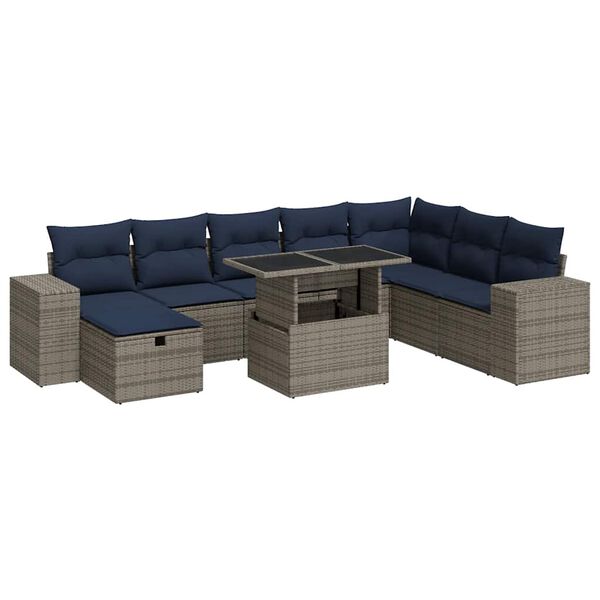 vidaXL Salon de jardin avec coussins 9pcs marron r&eacute;sine tress&eacute;e acacia