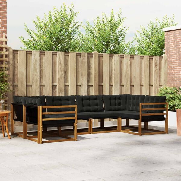 vidaXL Ensemble de canap&eacute;s d'ext&eacute;rieur 6 pcs Naturel et Noir