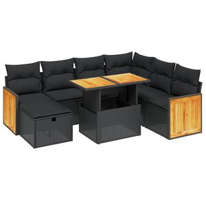 vidaXL Salon de jardin 8 pcs avec coussins noir r&eacute;sine tress&eacute;e