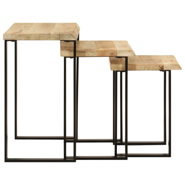 vidaXL Tables gigognes 3 pcs avec bord vivant bois de manguier massif