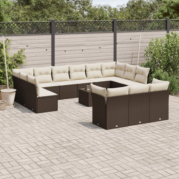 vidaXL Salon de jardin avec coussins 14 pcs marron r&eacute;sine tress&eacute;e