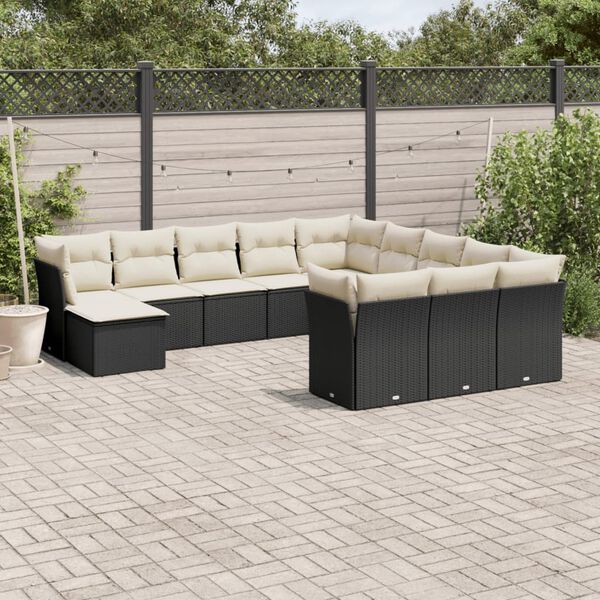 vidaXL Salon de jardin 12 pcs avec coussins noir r&eacute;sine tress&eacute;e