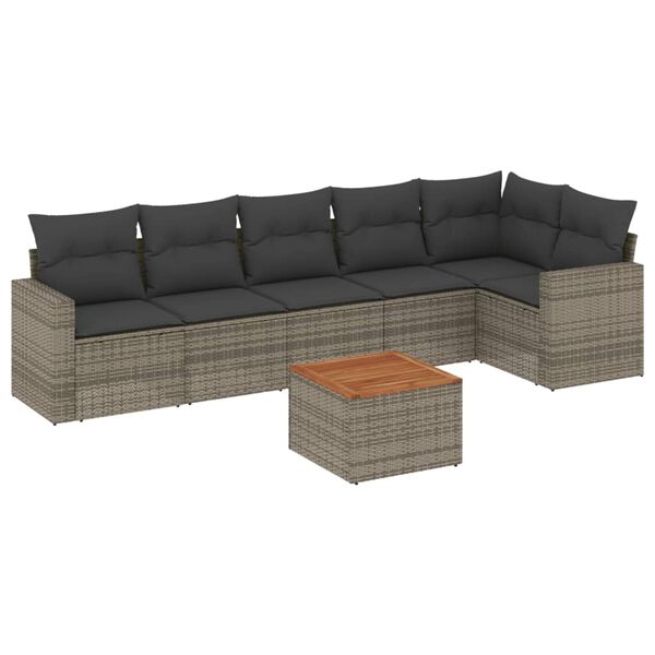 vidaXL Salon de jardin avec coussins 7 pcs gris r&eacute;sine tress&eacute;e