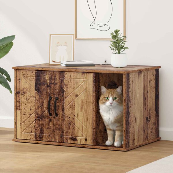 vidaXL Maison pour chat Bois ancien 85 x 55 x 50 cm Bois d'ing&eacute;nierie
