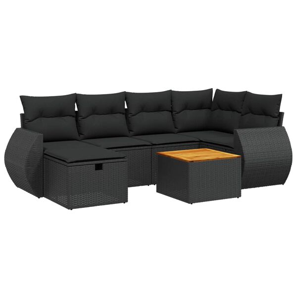 vidaXL Salon de jardin 7 pcs avec coussins noir r&eacute;sine tress&eacute;e