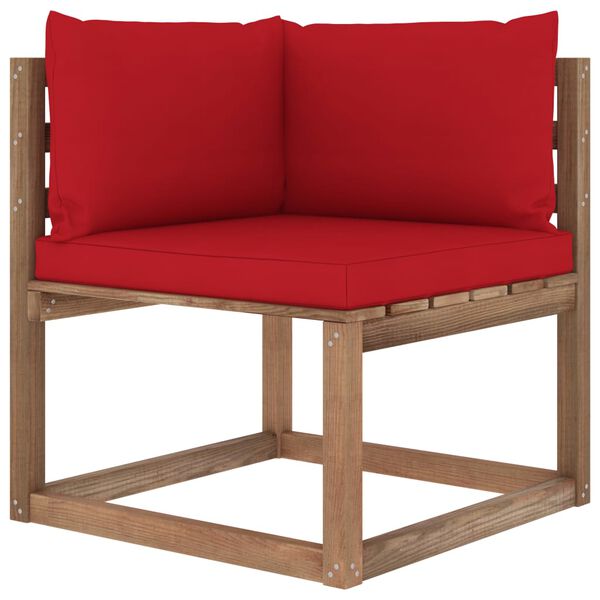 vidaXL Canap&eacute; d'angle palette de jardin avec coussins rouge