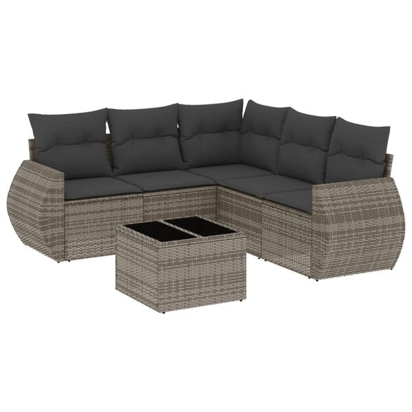 vidaXL Salon de jardin 6 pcs avec coussins gris résine tressée