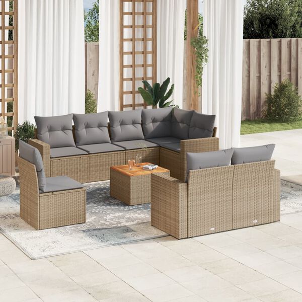 vidaXL Salon de jardin avec coussins 9 pcs beige r&eacute;sine tress&eacute;e