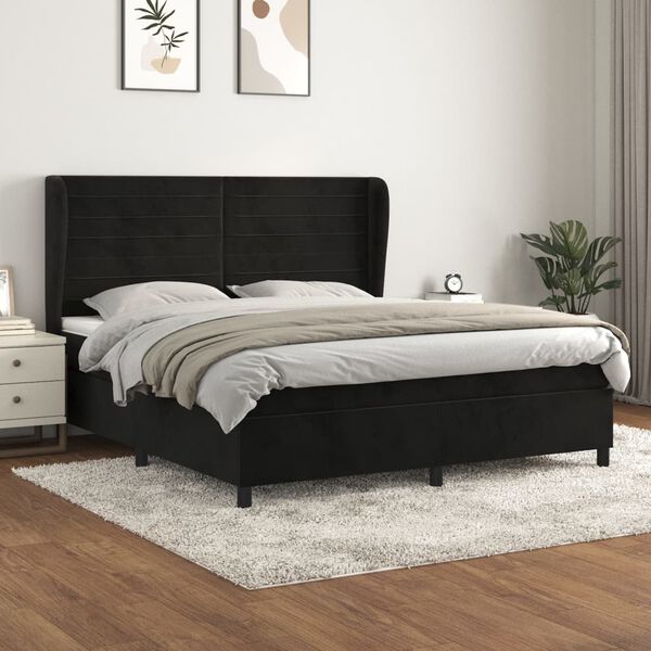 vidaXL Sommier &agrave; lattes de lit avec matelas Noir 180x200 cm Velours