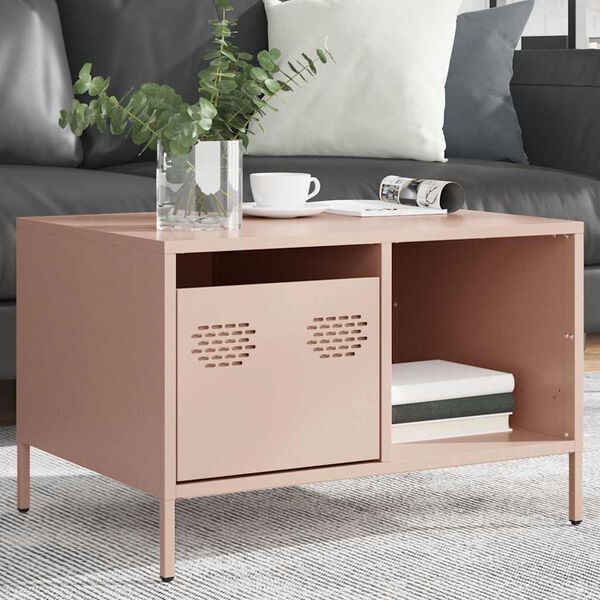 vidaXL Table basse rose 68,5x50x43,5 cm acier laminé à froid