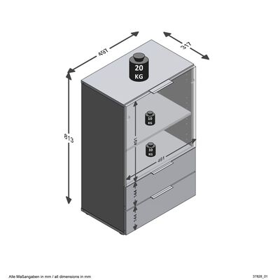 FMD Commode avec tiroir et portes 49,7x31,7x81,3 cm noir