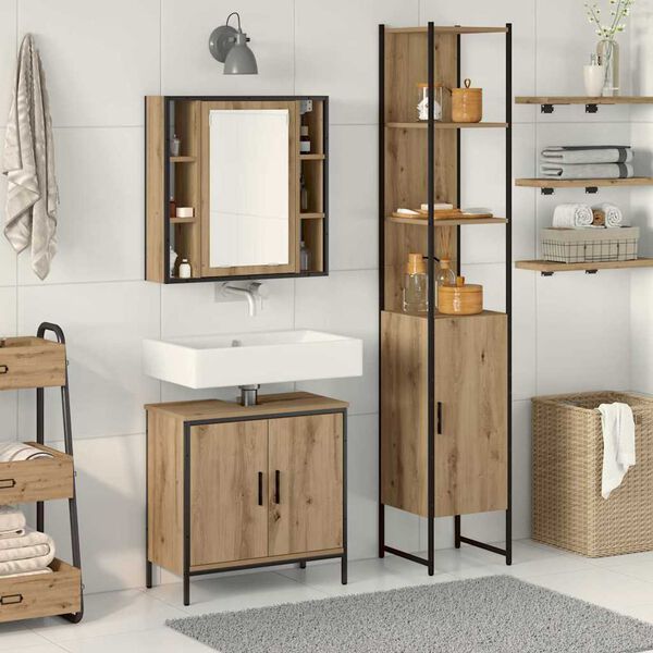 vidaXL Meubles de salle de bain 3 pcs Marron Bois d'ing&eacute;nierie