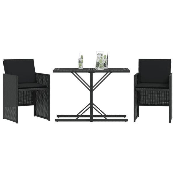 vidaXL Ensemble de bistro 3 pcs avec coussins noir r&eacute;sine tress&eacute;e