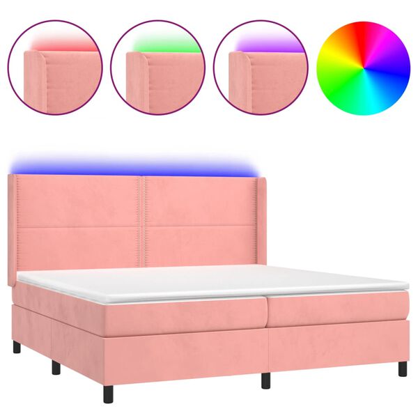 vidaXL Sommier &agrave; lattes de lit matelas et LED Rose 200x200 cm Velours