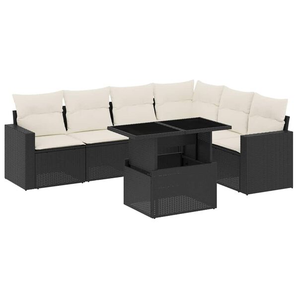 vidaXL Salon de jardin 7 pcs avec coussins noir r&eacute;sine tress&eacute;e