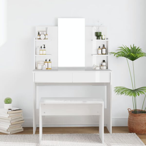 vidaXL Coiffeuse avec miroir Blanc brillant 96x40x142 cm