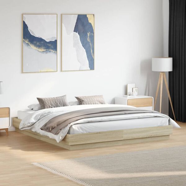 vidaXL Cadre de lit avec LED sans matelas ch&ecirc;ne sonoma 180x200 cm