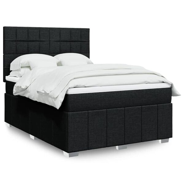 vidaXL Sommier &agrave; lattes de lit avec matelas Noir 140x190 cm Tissu