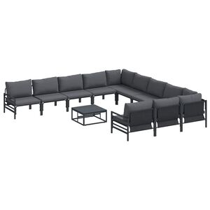 vidaXL Ensemble de canap&eacute; de jardin avec coussin 12 pcs Noir Acier