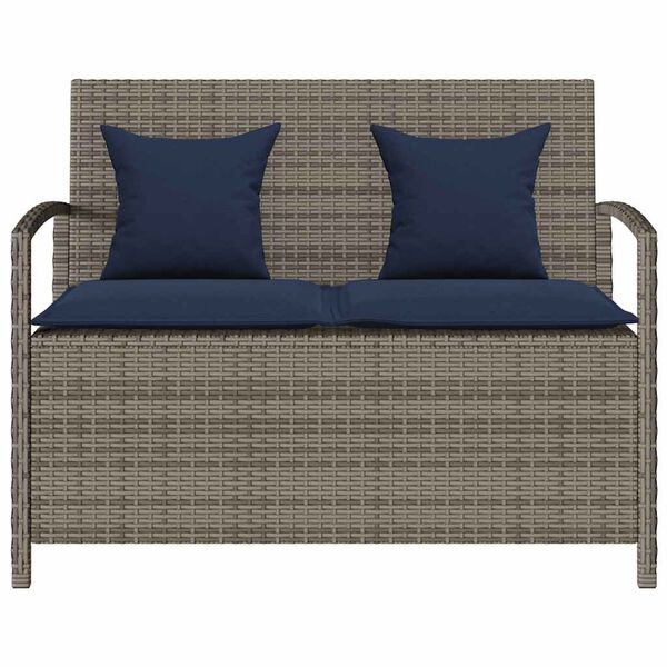 VidaXL Banc de rangement de jardin avec coussin gris r&eacute;sine tress&eacute;e