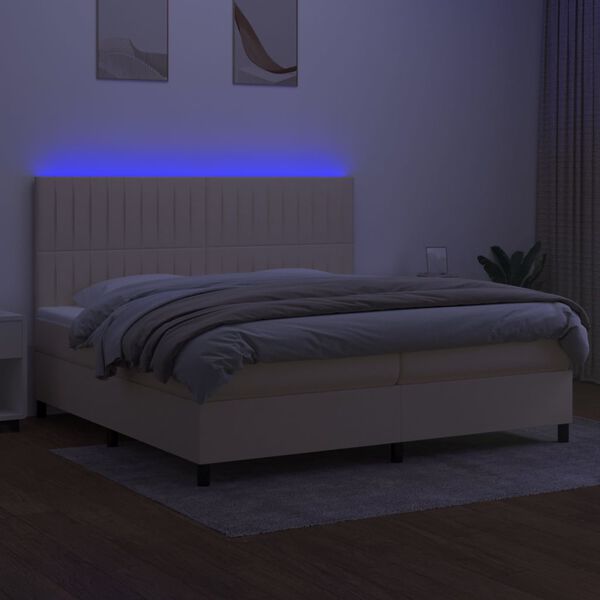 vidaXL Sommier &agrave; lattes de lit et matelas et LED Cr&egrave;me 200x200cm Tissu