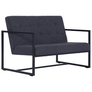 vidaXL Sofa &agrave; 2 places avec accoudoirs Gris fonc&eacute; Acier et tissu