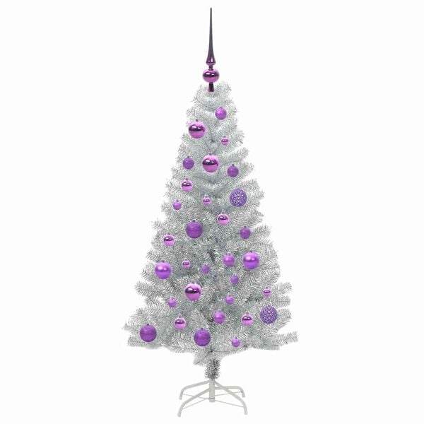 vidaXL Sapin de No&euml;l avec 150 LED avec support Argent 120 cm PET