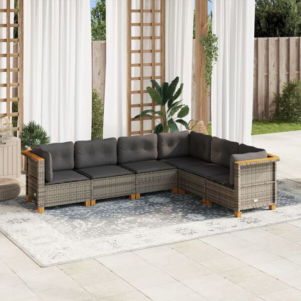 vidaXL Salon de jardin 6 pcs avec coussins gris r&eacute;sine tress&eacute;e