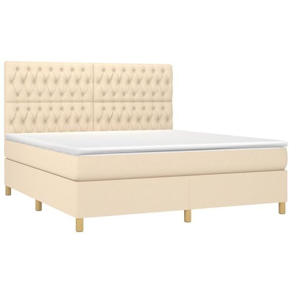 vidaXL Sommier &agrave; lattes de lit avec matelas Cr&egrave;me 180x200 cm Tissu