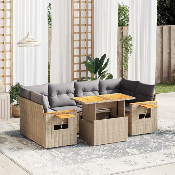 vidaXL Salon de jardin avec coussins 7 pcs beige r&eacute;sine tress&eacute;e