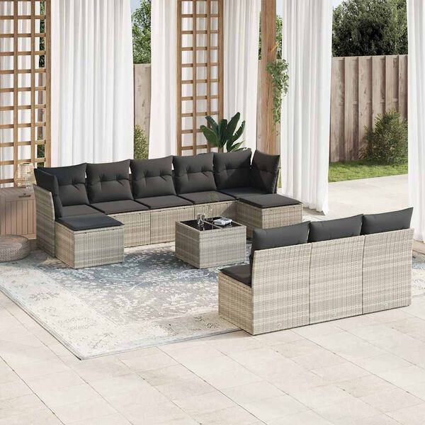 vidaXL Salon de jardin 11 pcs avec coussins gris clair r&eacute;sine tress&eacute;e