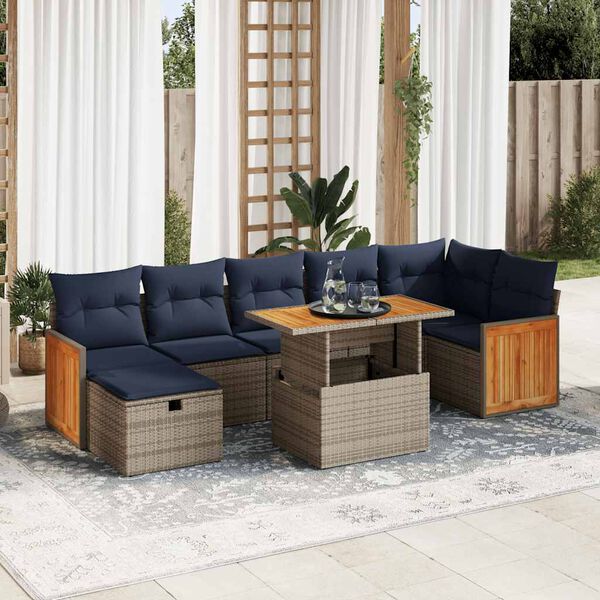 vidaXL Salon de jardin 8pcs avec coussins gris r&eacute;sine tress&eacute;e acacia