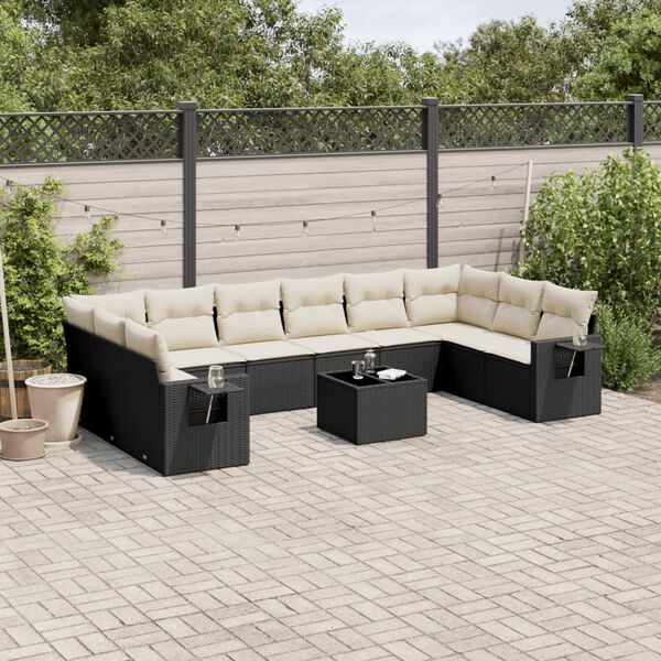 vidaXL Salon de jardin 11 pcs avec coussins noir r&eacute;sine tress&eacute;e