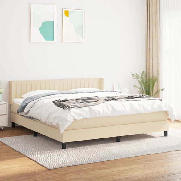vidaXL Sommier &agrave; lattes de lit avec matelas Cr&egrave;me 180x200 cm Tissu