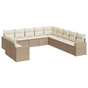 vidaXL Salon de jardin 11 pcs avec coussins beige r&eacute;sine tress&eacute;e