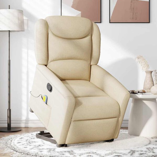 vidaXL Fauteuil inclinable de massage Cr&egrave;me Tissu