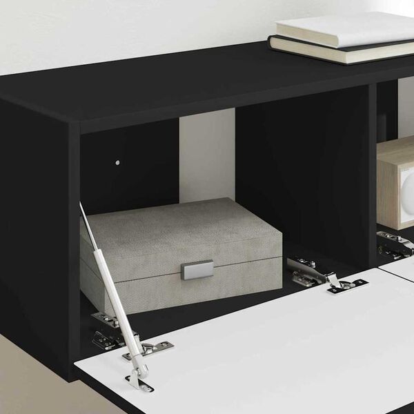 vidaXL Meuble TV mural 2 pcs Noir 98 x 31 x 29,5 cm Bois d'ing&eacute;nierie