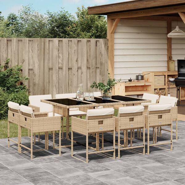 vidaXL Ensemble &agrave; manger de jardin et coussins 11 pcs beige poly rotin